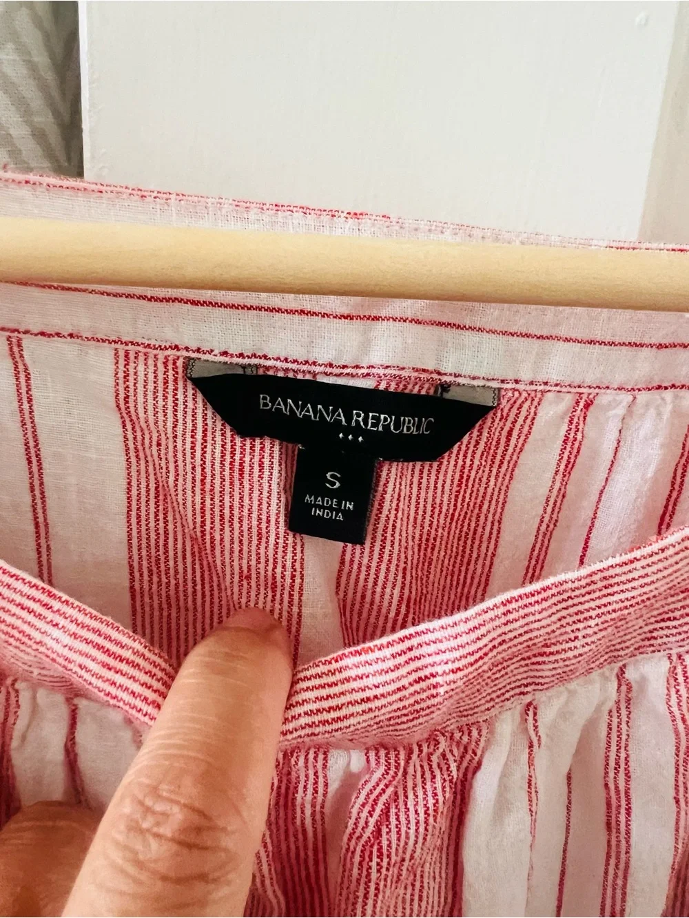 Banana Republic Red & White Striped Square-Neck Puff Sleeve Top Small
